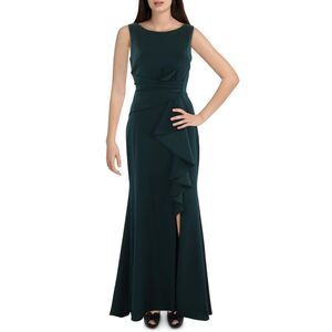 B&A by Betsy and Adam Womens Green Cascade Ruffle Evening Dress Gown NWOT